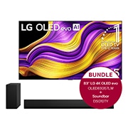 Vorderseite von 83 Zoll LG OLED evo G4 4K Smart TV &#43; 3.1 Kanal LG TV Soundbar DSG10TY mit Dolby Atmos  OLED83G57LW.DSG10TY