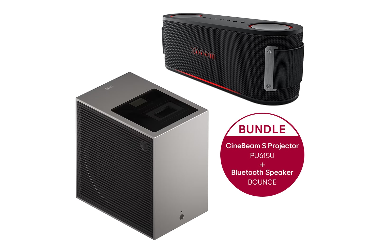 Vorderseite von LG CineBeam S | Mini UST 4K-Projektor mit Dolby Atmos &#43; LG xboom Bounce by will.i.am | Bluetooth-Lautsprecher PU615U.BOUNCE