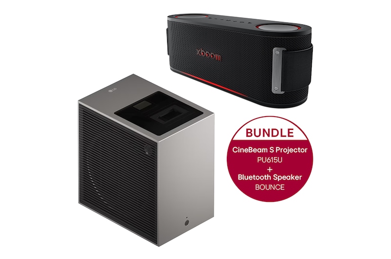 LG CineBeam S | Mini UST 4K-Projektor mit Dolby Atmos + LG xboom Bounce by will.i.am | Bluetooth-Lautsprecher, PU615U.BOUNCE