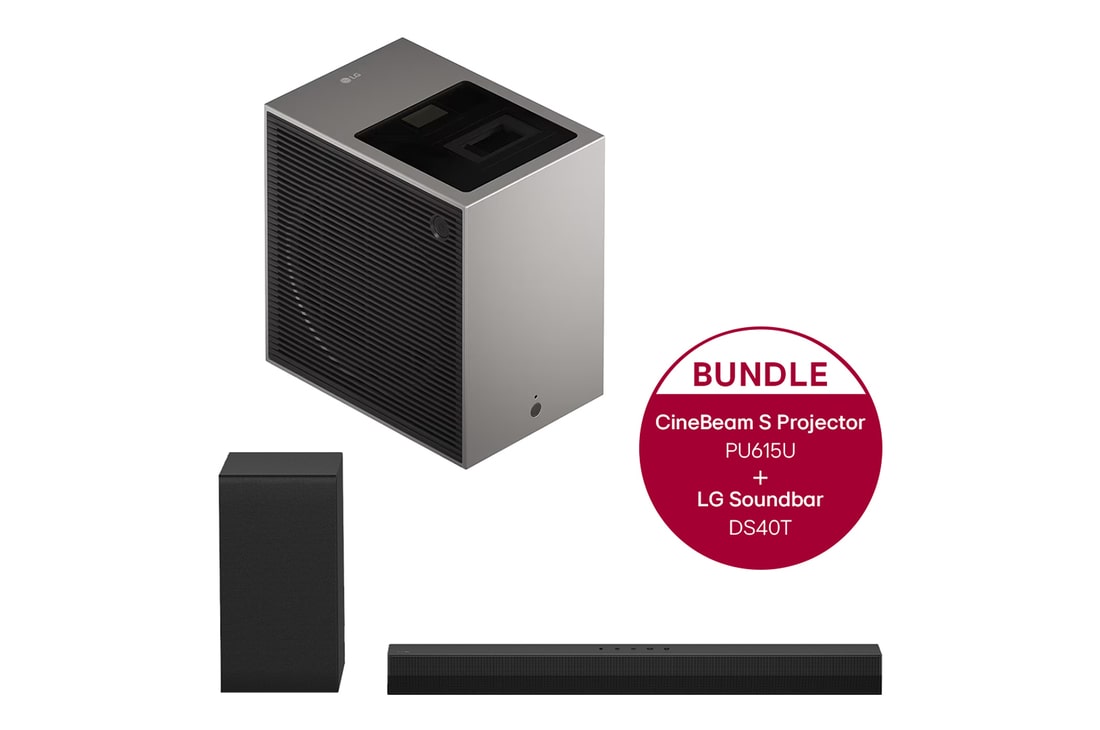 LG CineBeam S | Mini UST 4K-Projektor mit Dolby Atmos + 2.1 Soundbar DS40T mit 300 Watt, PU615U.DS40T
