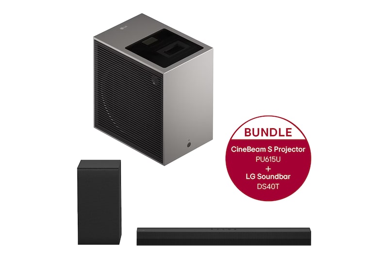 LG CineBeam S | Mini UST 4K-Projektor mit Dolby Atmos + 2.1 Soundbar DS40T mit 300 Watt, PU615U.DS40T