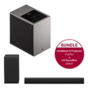 Vorderseite von LG CineBeam S | Mini UST 4K-Projektor mit Dolby Atmos &#43; 2.1 Soundbar DS40T mit 300 Watt PU615U.DS40T