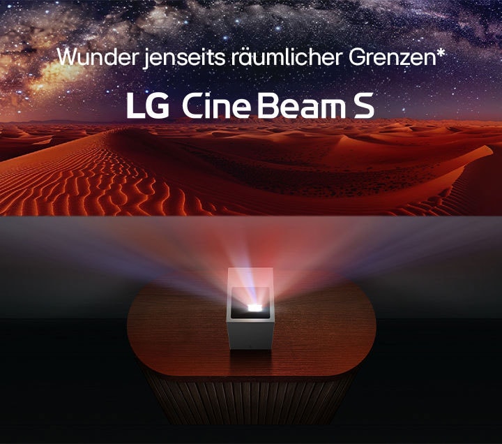 Der LG CineBeam projiziert gerade ein Wüstenbild.	