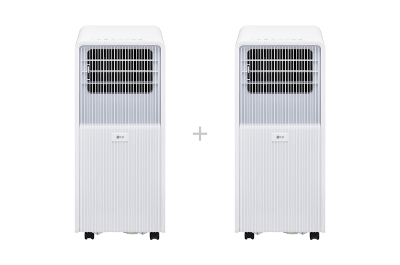 Vorderseite von 2x LG Mobile Klimaanlage (9000 BTU), Fensterabdichtungs‑Set inkl. Zubehör TF09TAS.TF09002
