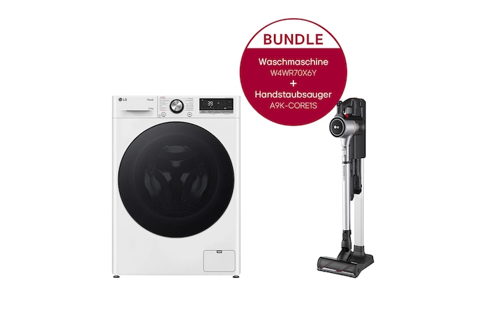 LG Waschtrockner (10 kg / 6 kg, 1.400 U./Min.) + Handstaubsauger Fantasy Silver mit 2 Akkus, W4WR70X6Y.CORE1S
