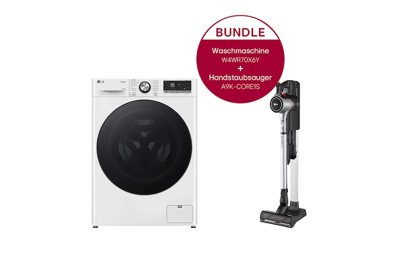 LG Waschtrockner (10 kg / 6 kg, 1.400 U./Min.) + Handstaubsauger Fantasy Silver mit 2 Akkus, W4WR70X6Y.CORE1S