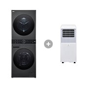 Vorderseite von WashTower Schwarz Waschmaschine & Trockner in einem Gerät I WT1210BBF & Mobile Klimaanlage WT1210BBF.TF09001