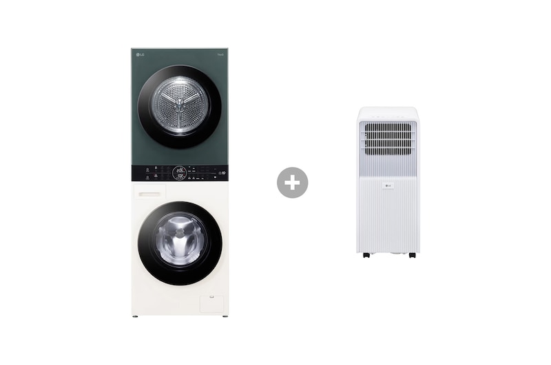 Vorderseite von WashTower Grün/Beige Waschmaschine & Trockner in einem Gerät I WT1210EGF & Mobile Klimaanlage WT1210EGF.TF09001