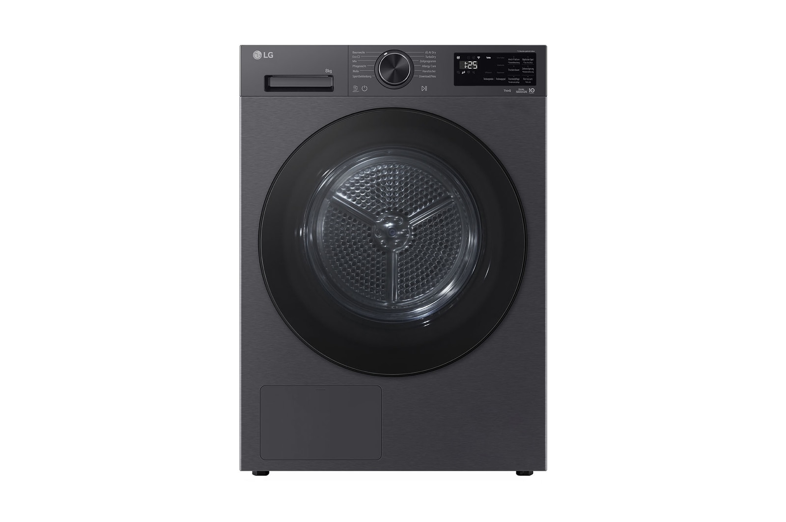 Vorderseite von Trockner Schwarz (EEK B, 8 kg) mit AI Dry, Dual Inverter Wärmepumpentechnologie & selbstreinigendem Kondensator I RT80X7B RT80X7B