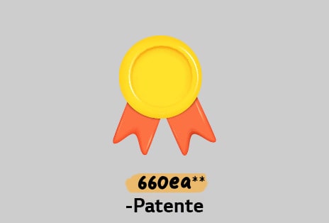 Bilder der DD-Motoren, die sich vom Förderband bewegen, ein Bild der Patentmarke und das Bild des LG-Forschers sind der Reihe nach angeordnet.