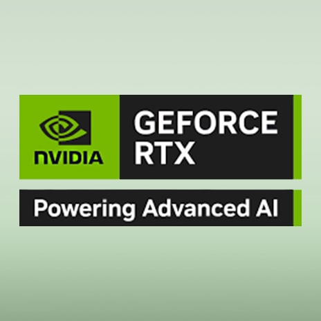 Logo „NVIDIA GeForce RTX“ in Grün und Schwarz mit Text „Powering Advanced AI“ und „RTX 5050“.