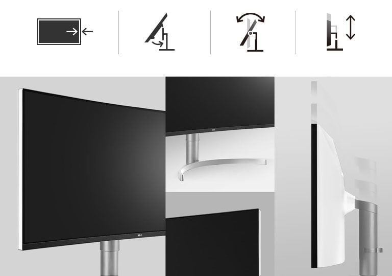 Ergonomisches Design: Nahezu randloses Design, One-Click-Standfuß, neigbar und höhenverstellbar