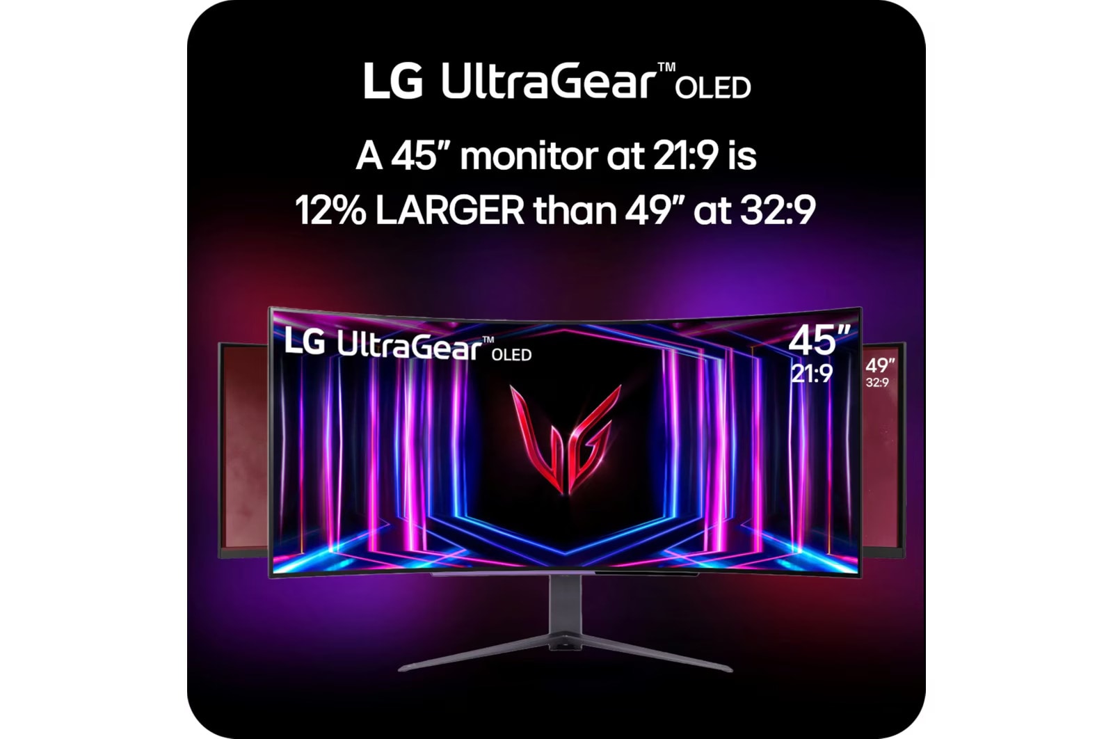 Ein 45-Zoll-Monitor im 21:9-Format ist 12 % größer als ein 49-Zoll-Monitor im 32:9-Format.