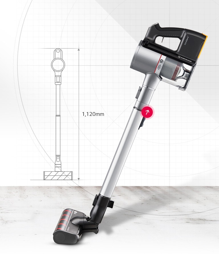 LG kabelloser Staubsauger mit 1120 mm Länge, modern und effizient.