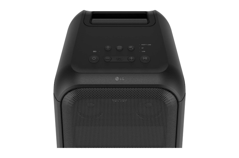 Ansicht von oben im 45-Grad-Winkel. Gezeigt werden Schaltflächen und das LG Logo.