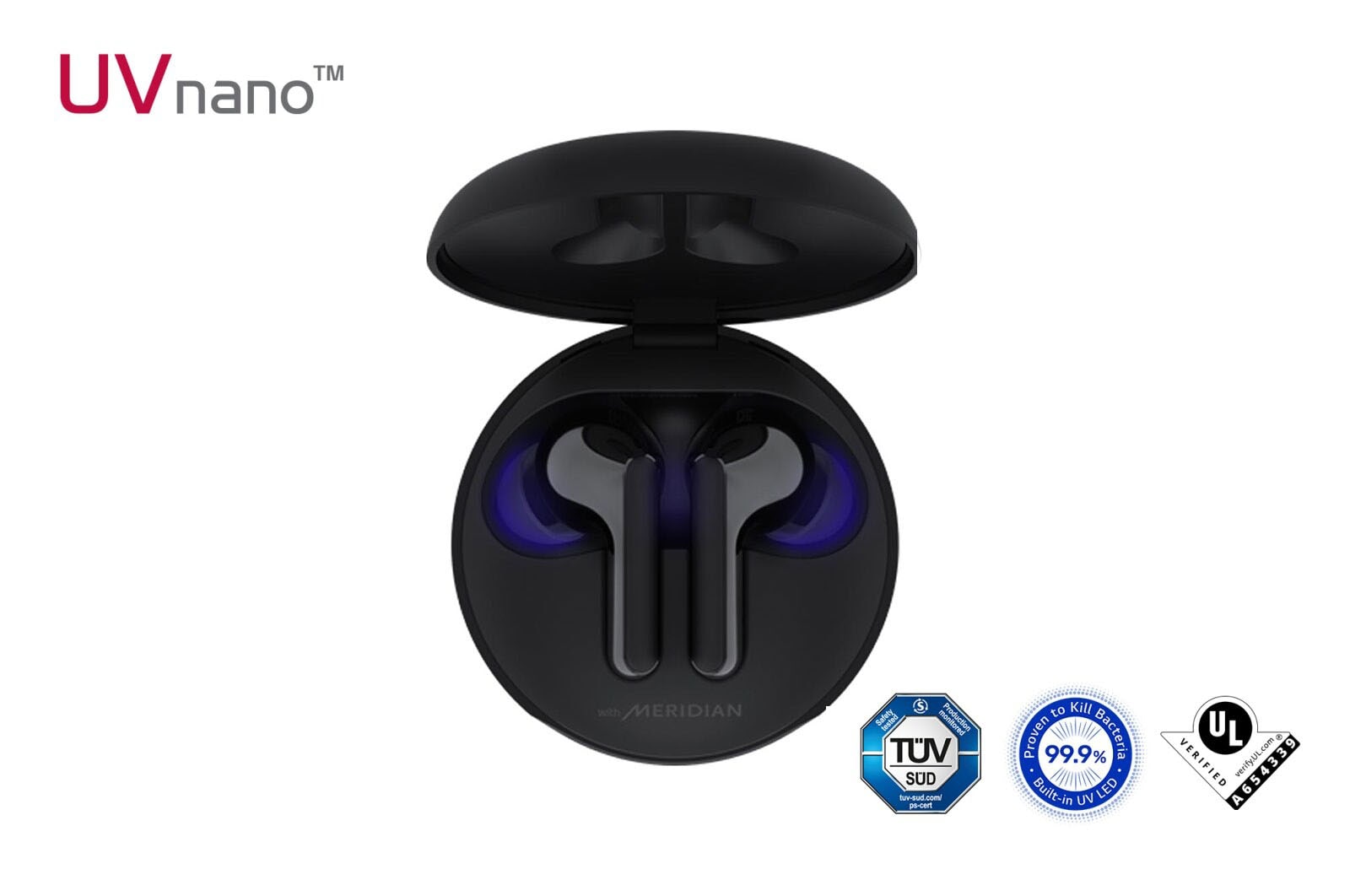 Vorderseite von LG TONE Free FN5U | schwarz | Wireless Earbuds mit MERIDIAN-Sound HBS-FN5U Black