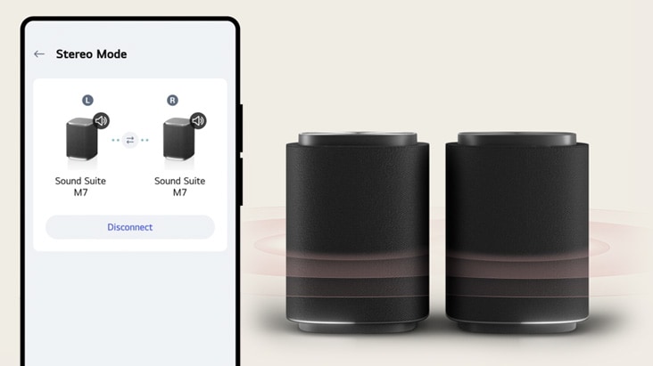 LG ThinQ-App mit Stereomodus-Kopplung mit zwei Lautsprechern für eine breitere Dual-Audio-Klangbühne