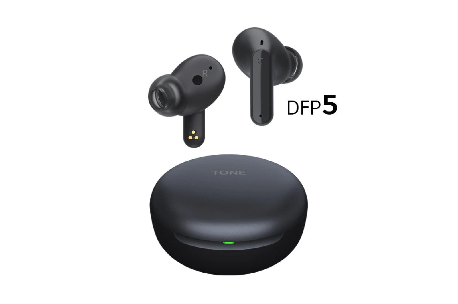 Abbildung von Earbuds, die über einem geschlossenen Lade-Etui schweben.