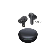Abbildung von Earbuds, die über einem geschlossenen Lade-Etui schweben.