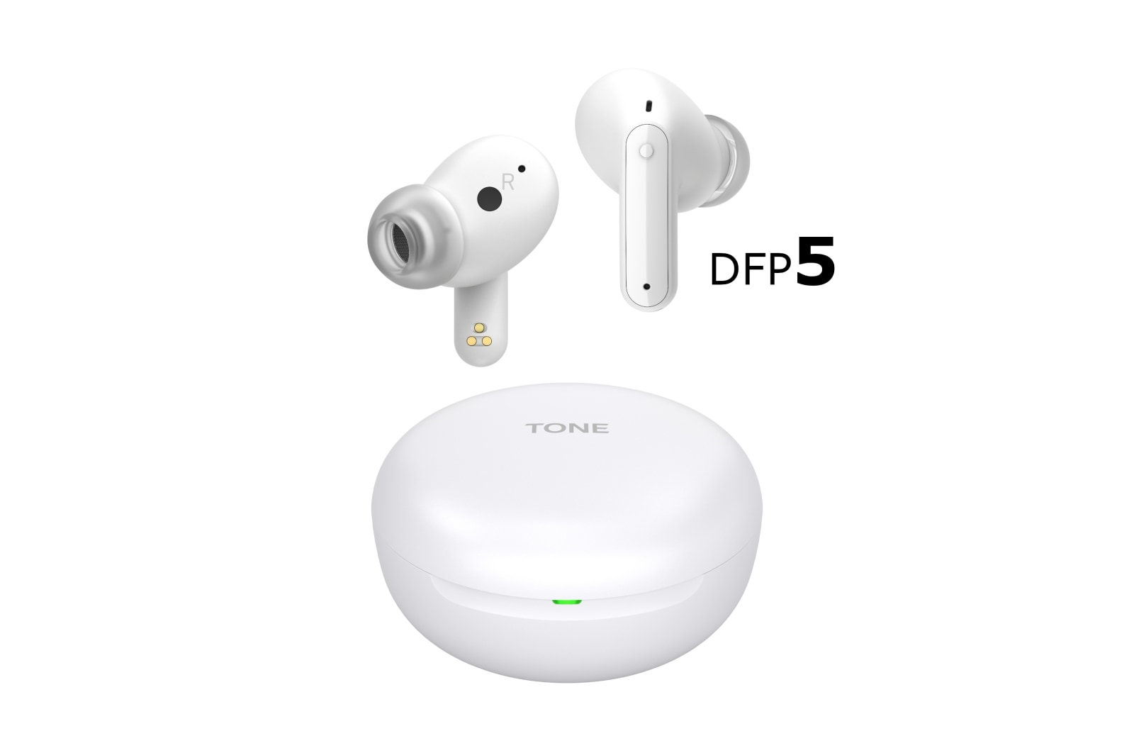 Abbildung von Earbuds, die über einem geschlossenen Lade-Etui schweben.