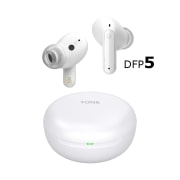 Abbildung von Earbuds, die über einem geschlossenen Lade-Etui schweben.