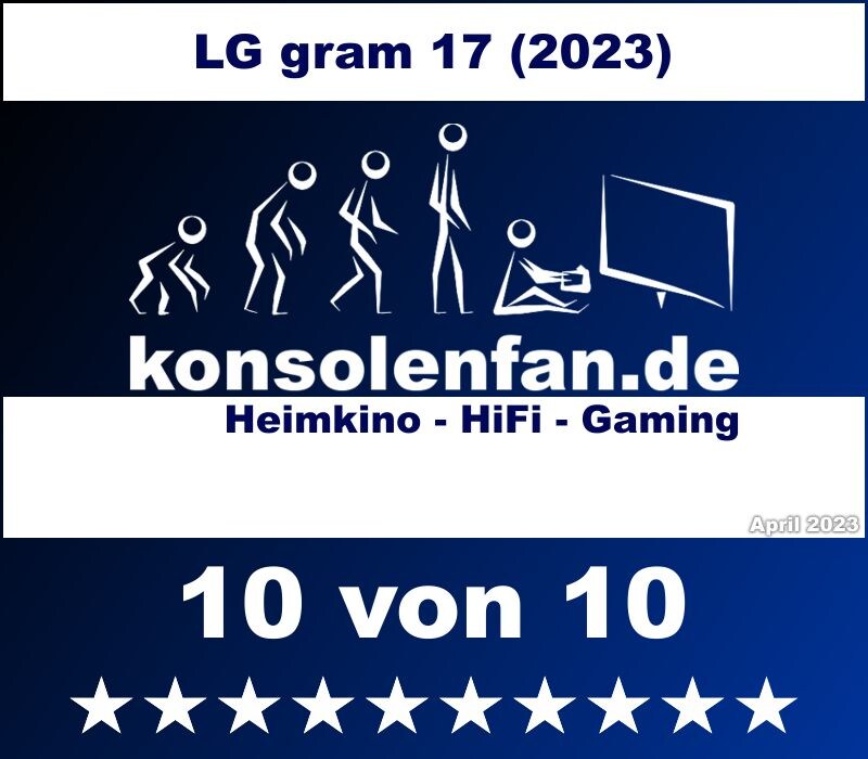 Dem LG gram 17Z90R-G wurde im Test bei konsolenfan.de eine Empfehlung ausgesprochen.1