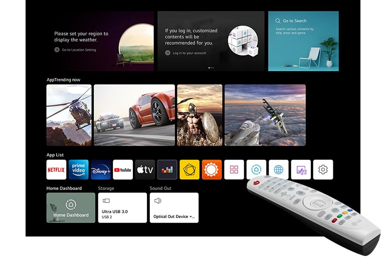 Stellen Sie über webOS eine Verbindung zu einem WLAN-Netzwerk her, um mithilfe der integrierten Apps auf Videoinhalte zuzugreifen