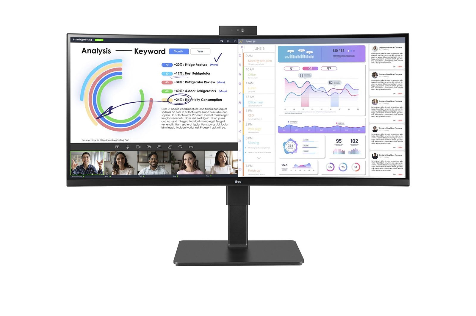 LG 34 Zoll UltraWide™ WQHD (3.440x1.440) IPS-Monitor mit eingebauter Webcam & Mikrofon, 34BQ77QC-B