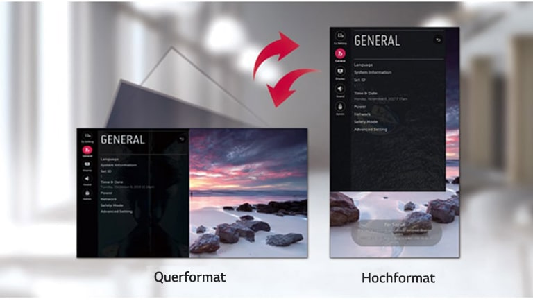 Der Menübildschirm bietet Quer- und Hochformatoptionen.
