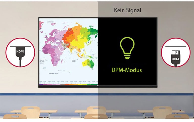 Ein Lehrer hält eine Unterrichtsstunde und der auf dem Display angezeigte Inhalt wird auf den Laptops der Schüler freigegeben.