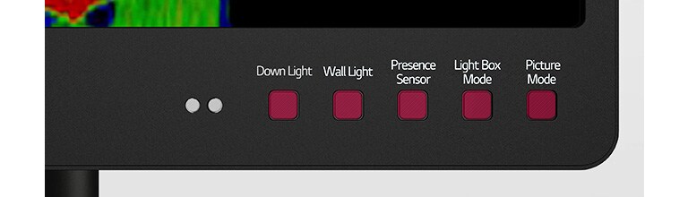 Die 5 Tastaturbefehle bieten dem Benutzer eine intuitive Steuerung von Abwärtsbeleuchtung, Wandbeleuchtung, Anwesenheitssensor, Leuchtkastenmodus und Bildmodus
