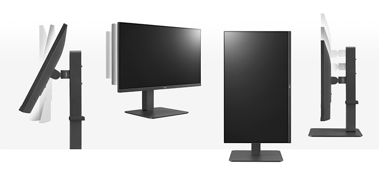 Der Monitor im ergonomischen Design kann geneigt, geschwenkt, gedreht und in der Höhe verstellt werden.