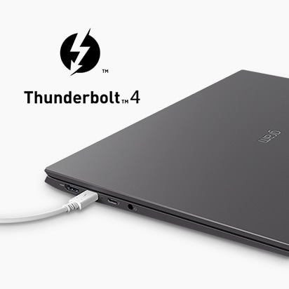 Wir sehen ein Kabel, das mit dem Thunderbolt™-4-Anschluss verbunden ist.