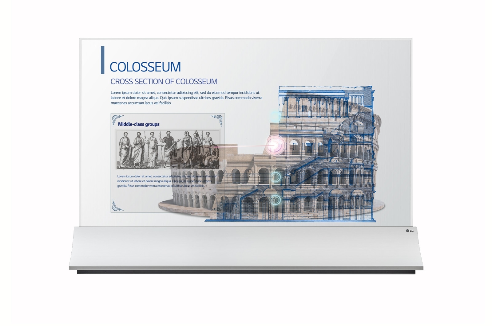 Vorderseite von Transparente OLED Signage mit Standfuß 55EW5PG-S