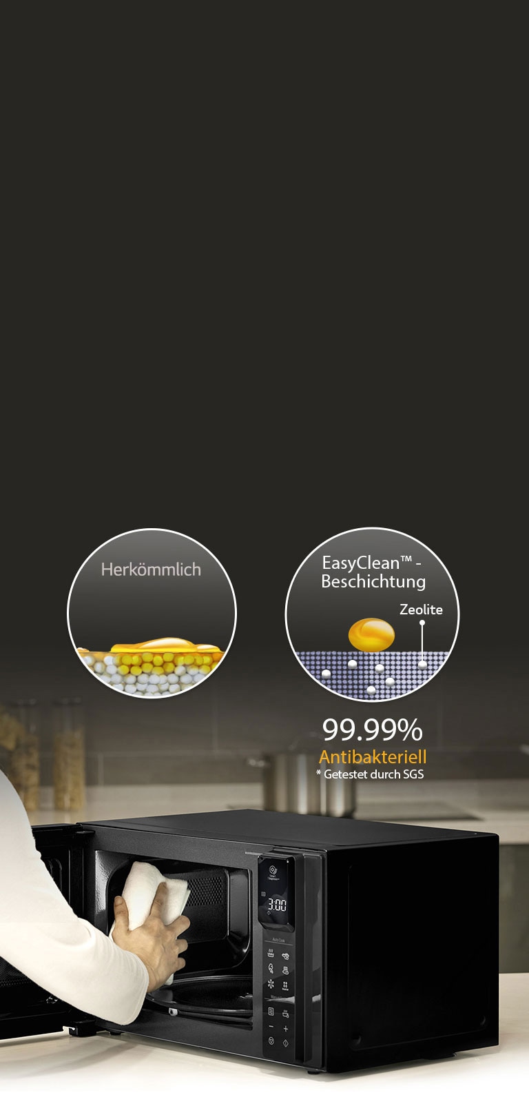 EasyClean™ entfernt 99,99% der Bakterien