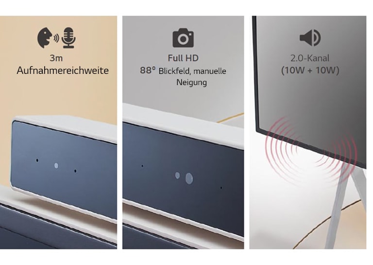 Die Nahaufnahmen der eingebauten Mikrofone, der Kamera und des Lautsprechers sind die wichtigsten Funktionen im Bild zu erkennen.