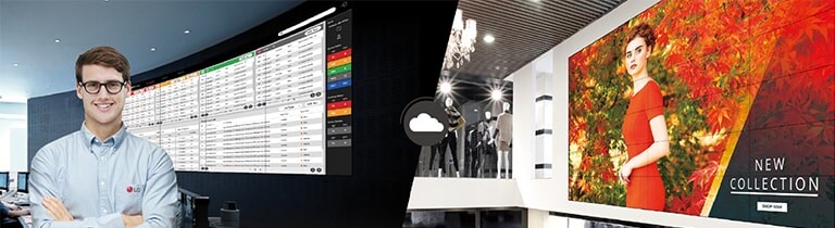 Ein LG-Mitarbeiter überwacht die an einem anderen Ort installierte VL5PJ-Serie mithilfe einer cloudbasierten LG-Überwachungslösung aus der Ferne.