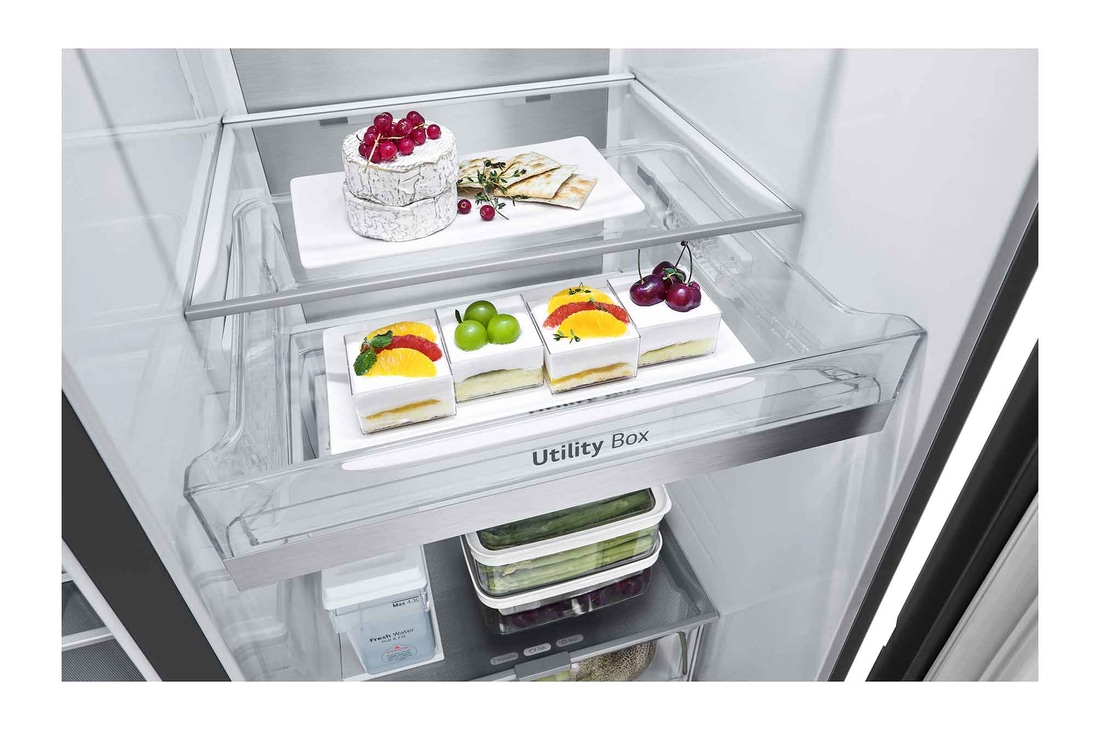 LG Side-by-Side Kühlschrank  (EEK B, 623L, 179cm hoch) mit Eis-, Crushed Ice- und Wasserspender & internem Wassertank | GSLE91EVAB, GSLE91EVAB