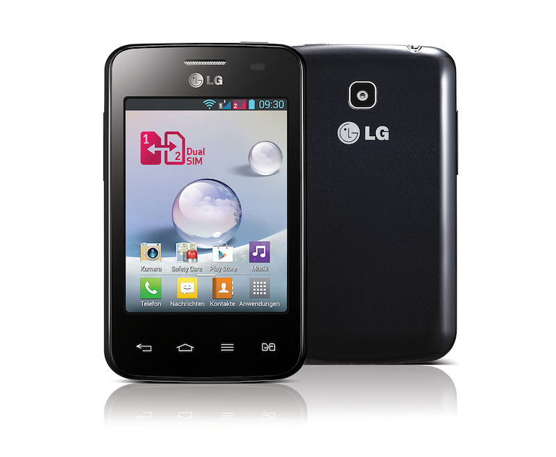LG Android-Smartphone mit Dual SIM Slot, 8,1 cm (3,2 Zoll) IPS-Display und 1,0-Ghz-Prozessor, E435 Optimus L3 II Dual