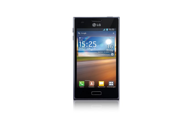 Vorderseite von Smartphone mit 10,2-cm-Display (4,0 Zoll), Android 4.0 Ice Cream Sandwich und 5-Megapixel-Kamera E610 Optimus L5