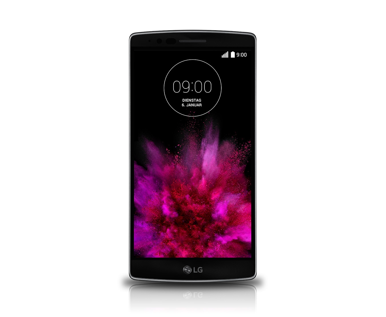 Vorderseite von High-End-Smartphone im Curved-Design mit 2-GHz-Octa-Core-Prozessor, 14 cm Full HD-Display und 13-MP-Kamera G Flex 2