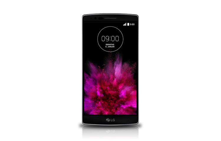 Vorderseite von High-End-Smartphone im Curved-Design mit 2-GHz-Octa-Core-Prozessor, 14 cm Full HD-Display und 13-MP-Kamera G Flex 2