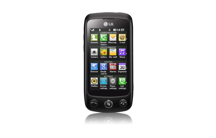 Vorderseite von Touchscreen Handy mit UMTS, Quadband, HTML-Browser zum Darstellen von Internetseiten, MP3-Player und Radio GS500 COOKIE PLUS