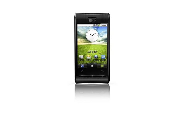 Vorderseite von Android Smartphone mit schnellem Zugang zu sozialen Netzwerken GT540 OPTIMUS