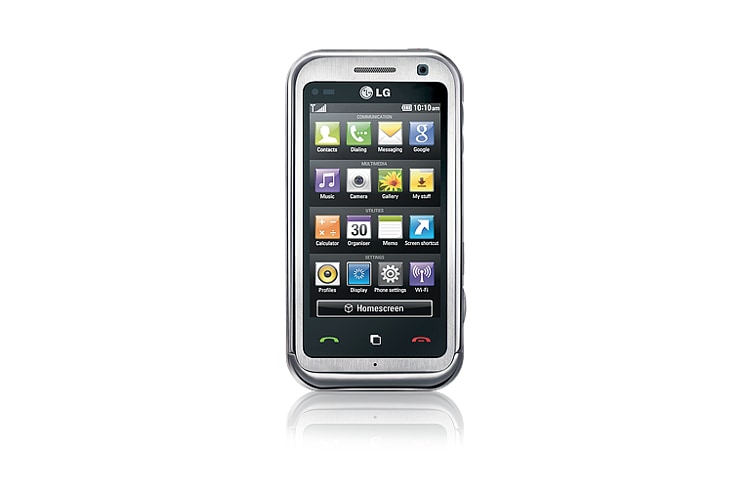 Vorderseite von Smartphone mit 7.62 cm (3&#34;) Touchscreen, 5 MP Kamera, Dolby® Mobile Music und 7,2 GB Speicher KM900