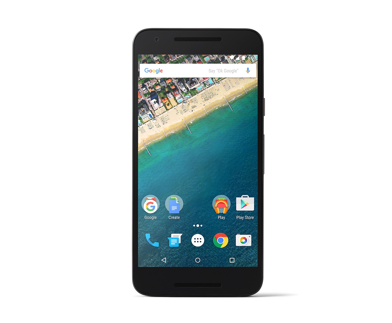 Vorderseite von Google Smartphone mit Android 6.0 Marshmallow, 1,8-GHz-Hexa-Core-Prozessor, 13,2 cm (5,2 Zoll) Full HD IPS-Display und 12,3-Megapixel-Kamera mit HDR&#43; Nexus 5X
