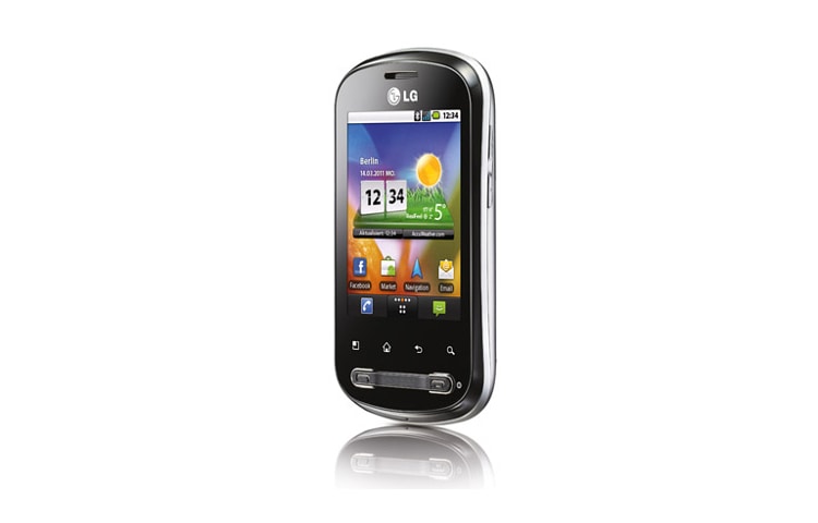 LG Smartphone mit 7,11 cm (2.8“) kapazitivem Touchscreen, MP3 Player, 3,5mm Klinkenanschluss und Micro-SD Speicherslot für bis zu 32GB Speicher, P350 OPTIMUS ME