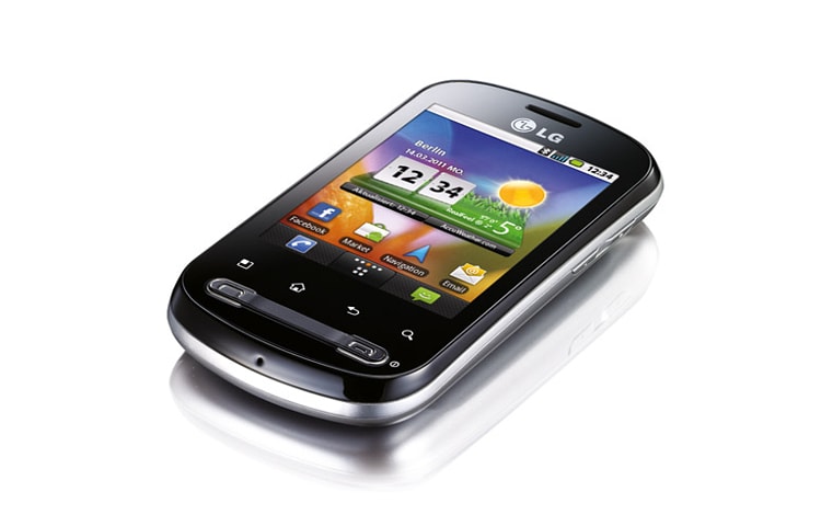LG Smartphone mit 7,11 cm (2.8“) kapazitivem Touchscreen, MP3 Player, 3,5mm Klinkenanschluss und Micro-SD Speicherslot für bis zu 32GB Speicher, P350 OPTIMUS ME