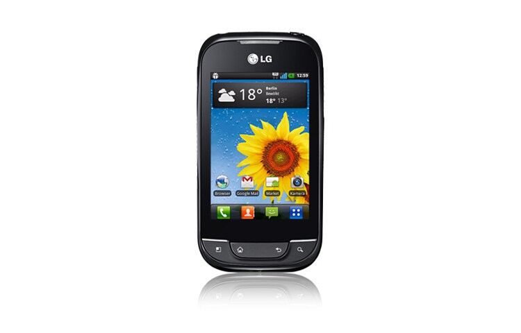 Vorderseite von Smartphone mit Android 2.3 Gingerbread, LG Social&#43; Widget und 1.500-mAh-Akku für höchste Performance P690 Optimus Net