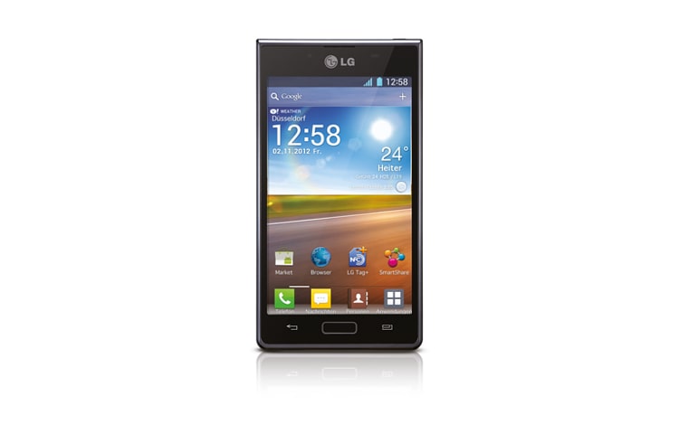 Vorderseite von Smartphone mit LG NOVA Display, 1-GHz-Prozessor und 5-Megapixel-Kamera P700 Optimus L7